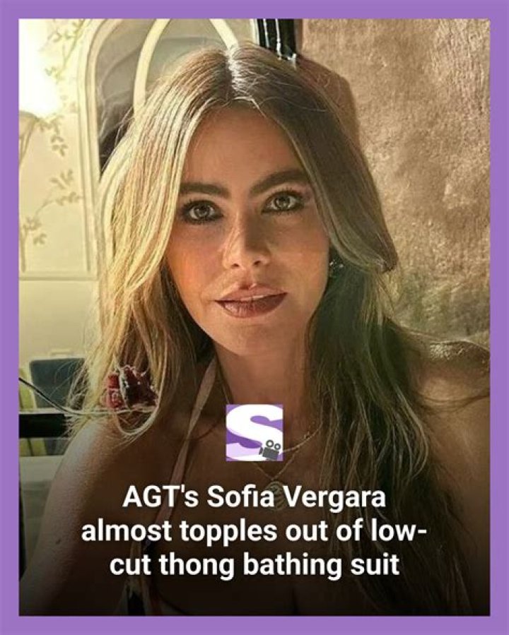 AGT's Sofia Vergara almost topples right out of low-cut thong bathing suit as she trips over beach chair in new video