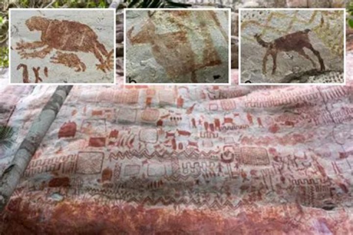 Ancient cliff face paintings of lost 'mega animals' wiped out tens of thousands of years ago discovered
