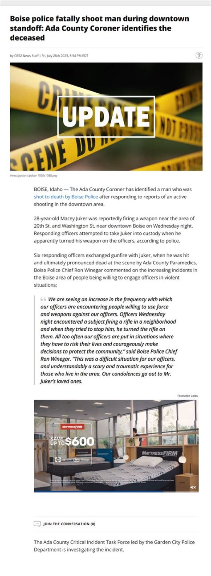 Boise police fatally shoot man during downtown standoff: Ada County Coroner identifies the deceased