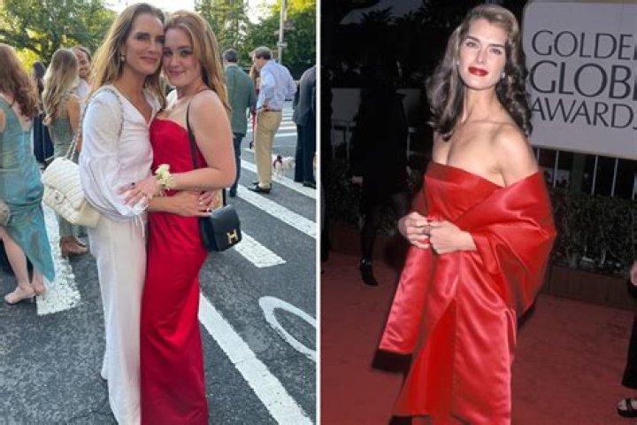 Brooke Shields poses with daughter Rowan, 18, in rare photo as she wears actress' 1998 Golden Globes gown to prom