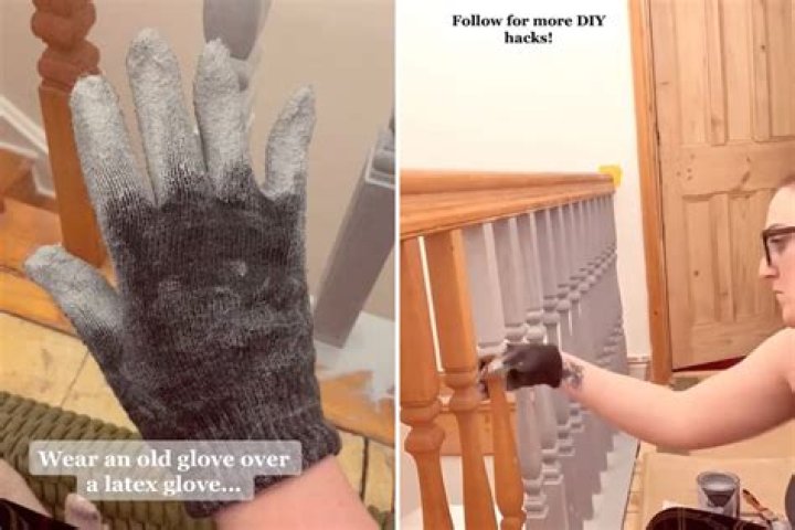 DIY fan shares genius tip to paint the banister (and all the fiddly bits) in minutes & all you need is an old glove