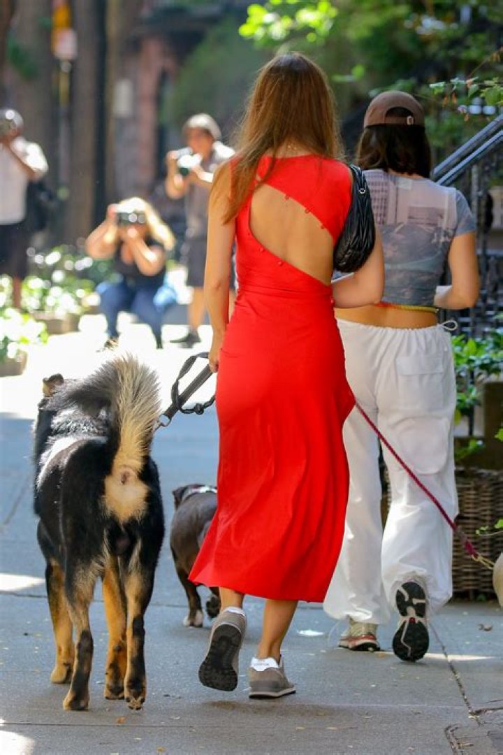 Emily Ratajkowski ditches her underwear in VERY high-slit red dress as she walks her dog in NYC