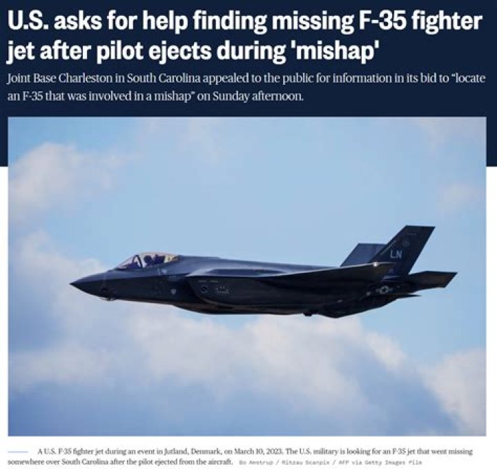Debris field found in search for a missing F-35 stealth fighter jet