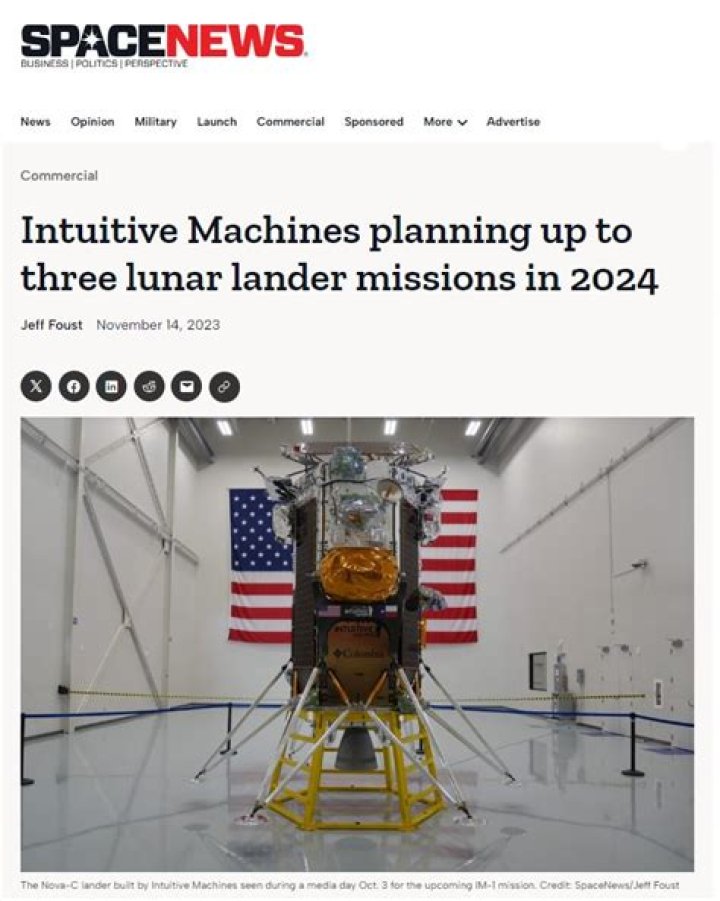 Intuitive Machines planning up to three lunar lander missions in 2024