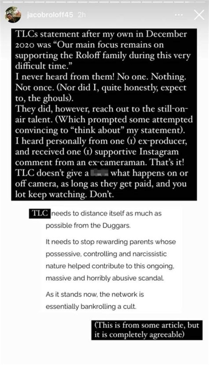 Jacob Roloff accuses TLC of 'sidestepping' Josh Duggar's child porn charges and 'not supporting him' after assault