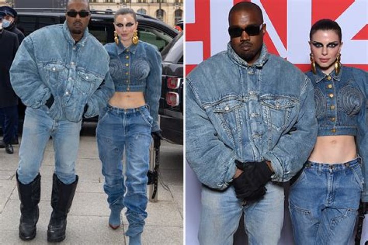 Kanye West and new girlfriend Julia Fox wear matching double denim as they attend first fashion show together in Paris