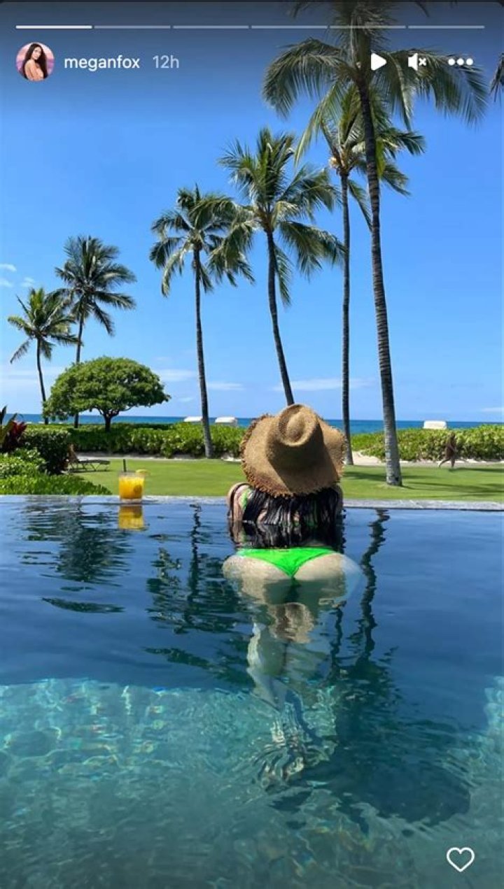 Megan Fox fans go wild as star flaunts her teeny figure in green thong bikini while posing on tree for new pics