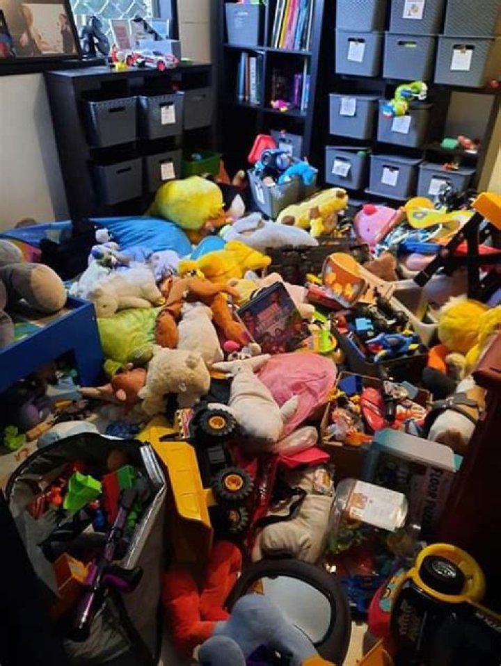 Mum slammed for VERY messy playroom that took four hours to clean as critics say she has ‘way too much stuff’