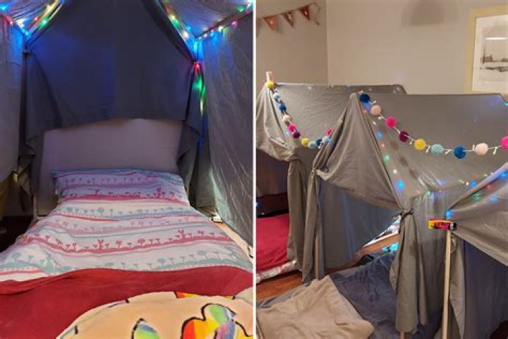 Mum makes epic sleepover den using £20 frame, fairy lights and sheets