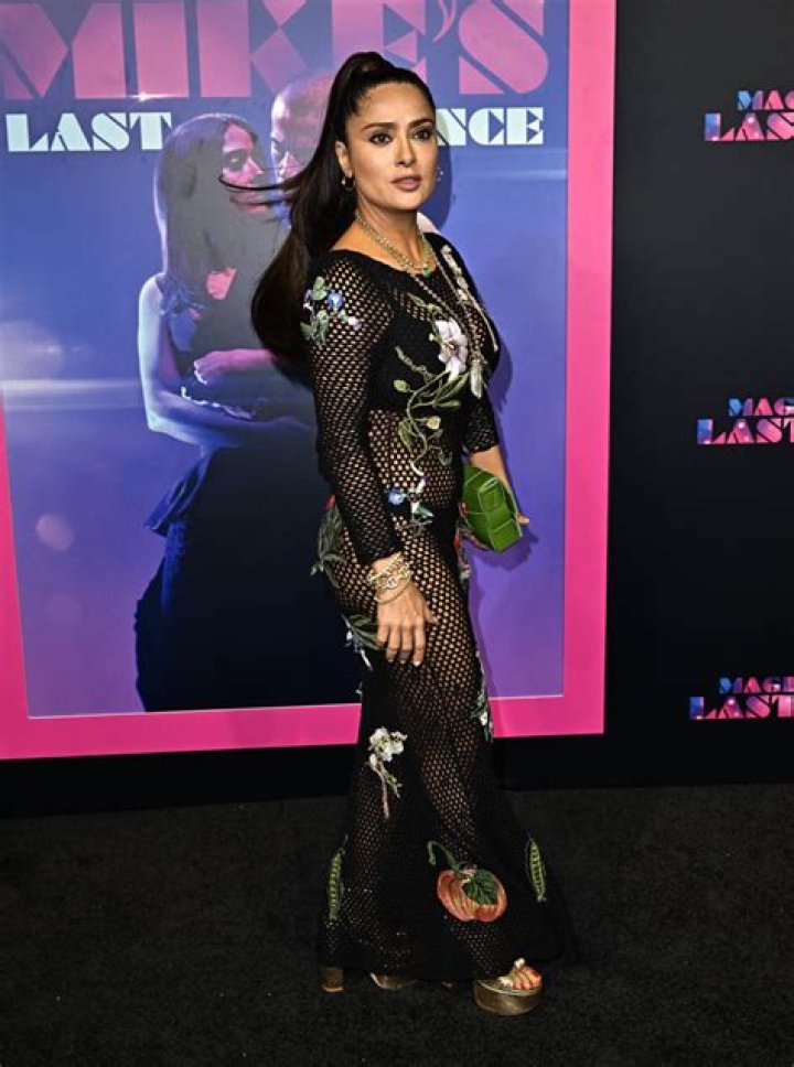 Salma Hayek Wore a See-Through Fishnet to the Magic Mike Premiere—See Pics