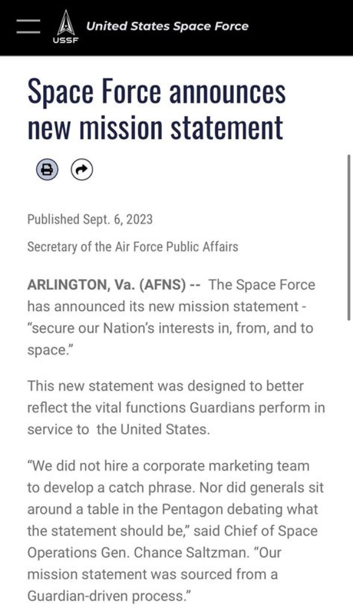 Space Force rewrites mission statement