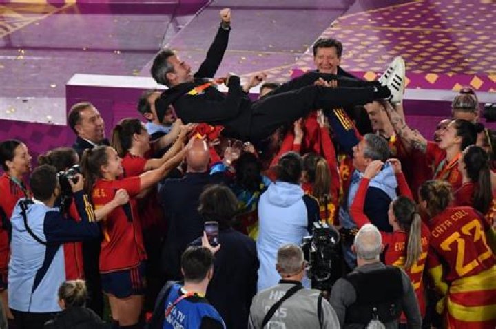 Watch controversial Spain coach Vilda awkwardly try to join in celebrations but get totally ignored before walking off