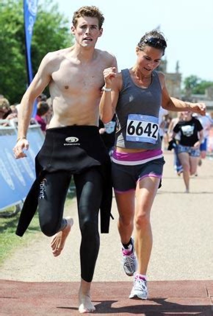 Sweaty Pippa Middleton Collides With Topless Man at Triathlon