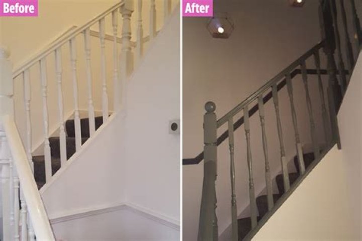 Thrifty mum gives her bland hallway a modern makeover for less than a tenner just by painting the banister