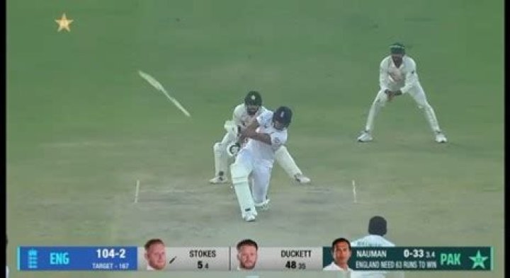 Watch Ben Stokes accidentally launch bat further than ball as England move to brink of victory in Third Test vs Pakistan