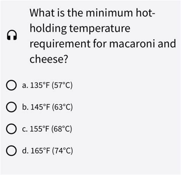 What is the minimum hot holding temperature for macaroni and cheese?