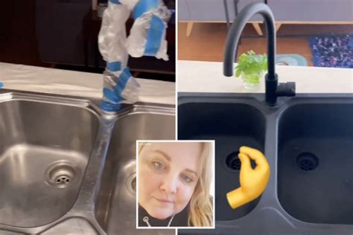 Woman divides opinion by spray-painting her SINK matte black to match her kitchen & it cost less than a tenner